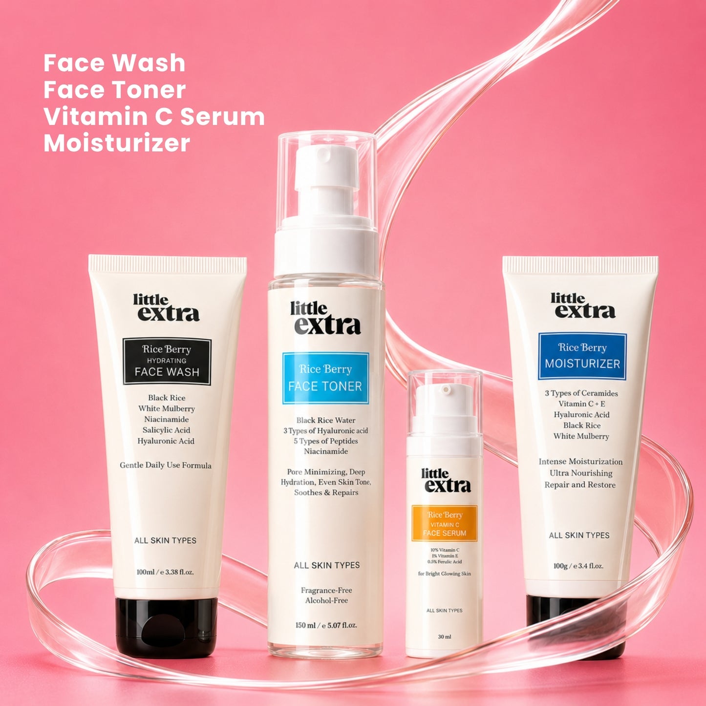 Night Glow Quad  | Rice Berry Face Wash, Toner, Vitamin C Serum & Moisturizer