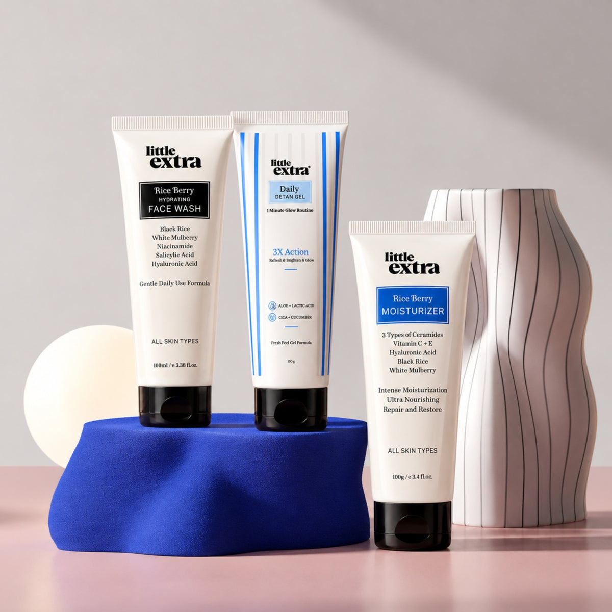 Complete Detan Trio | Rice Berry Hydrating Face Wash, Daily Detan Gel & Rice Berry Ceramide Moisturizer