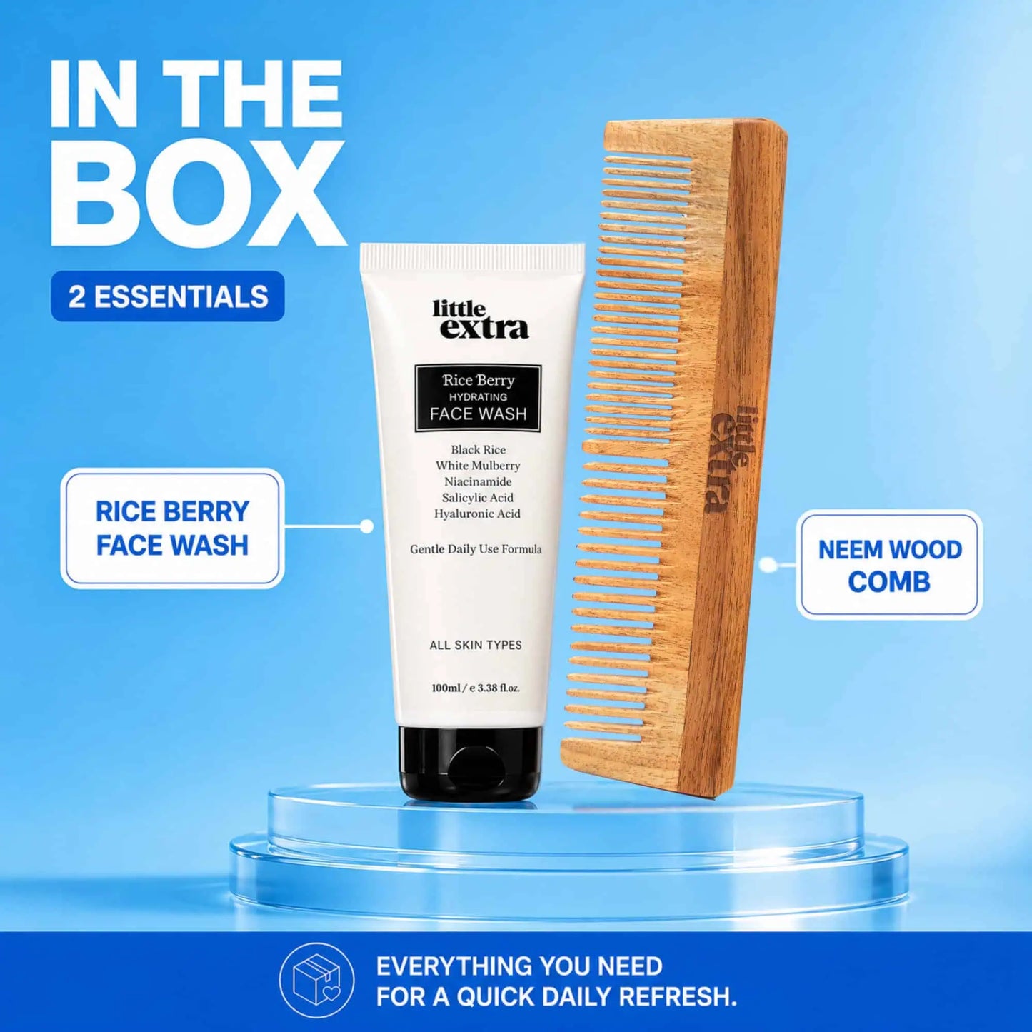 Rice Berry Hydrating Face Wash & Dual Tooth Neem Wood Comb
