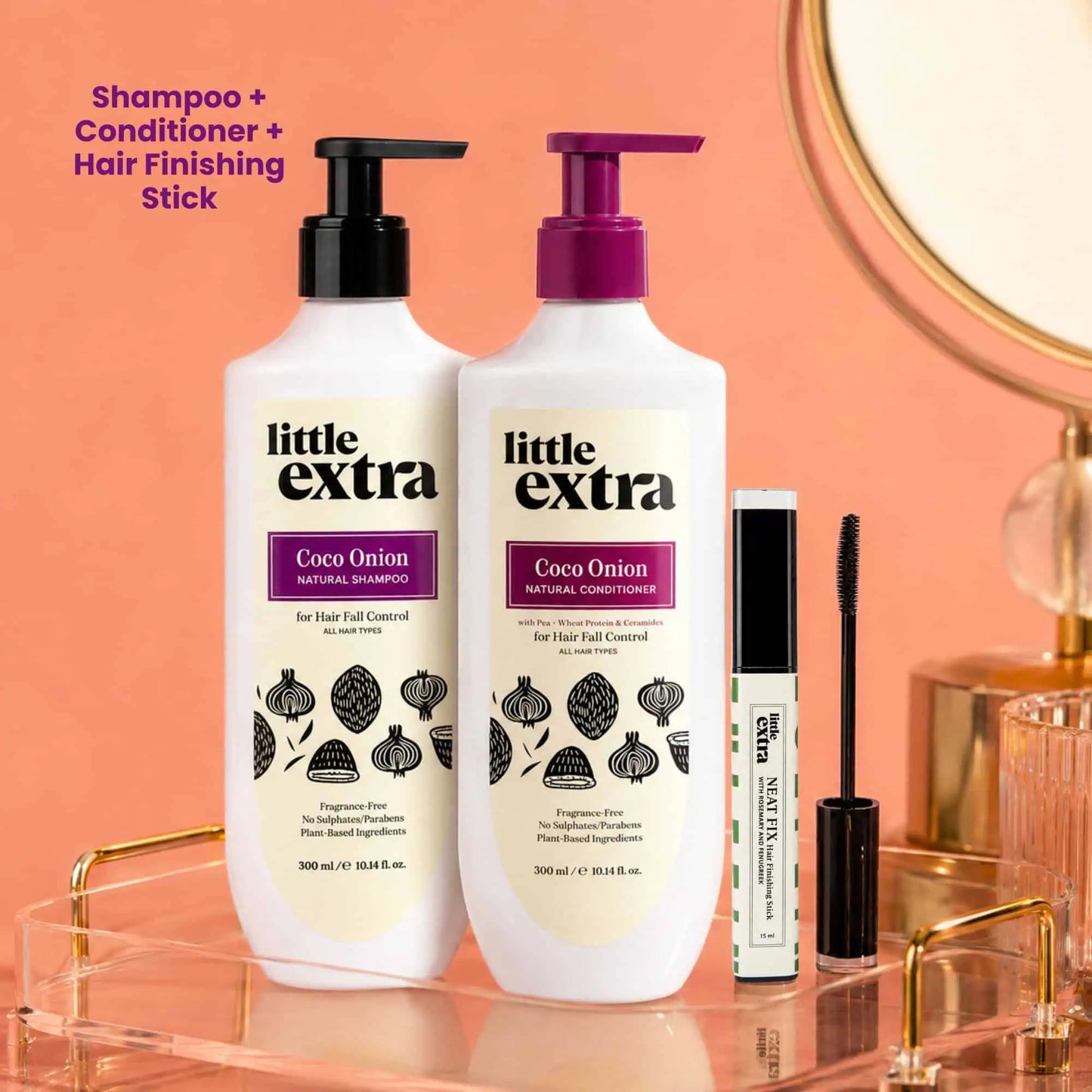 Wash & Style Trio | Coco Onion Shampoo, Conditioner & Hair Finishing Stick