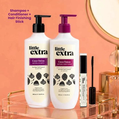 Wash & Style Trio | Coco Onion Shampoo, Conditioner & Hair Finishing Stick
