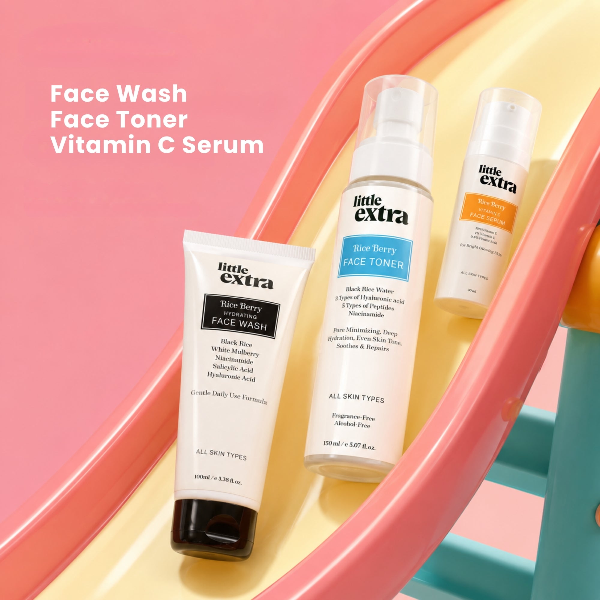 Glow Foundation Trio | Rice Berry Face Wash, Toner & Vitamin C Serum