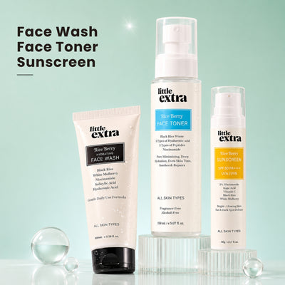 Clean Day Trio | Rice Berry Facewash, Toner & Sunscreen