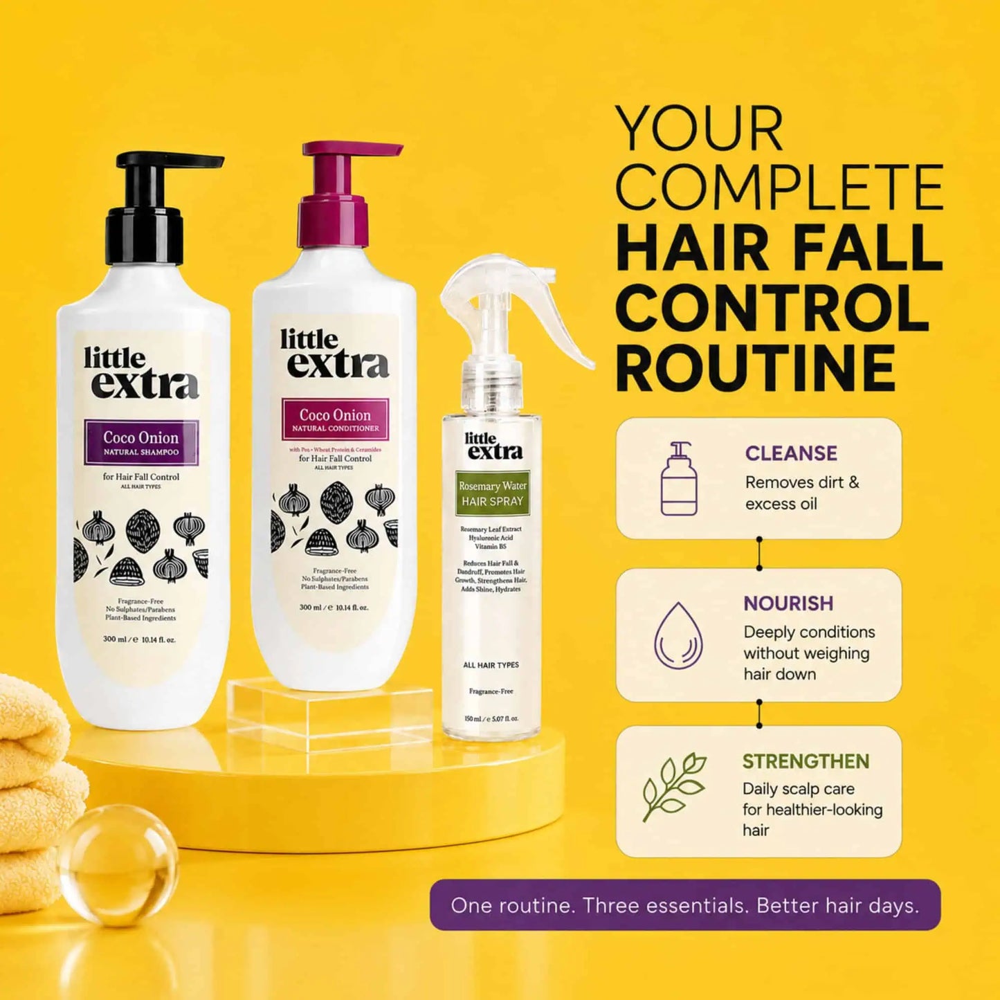 Hair Refresh Trio | Coco Onion Shampoo, Conditioner & Rosemary Water Hair Spray