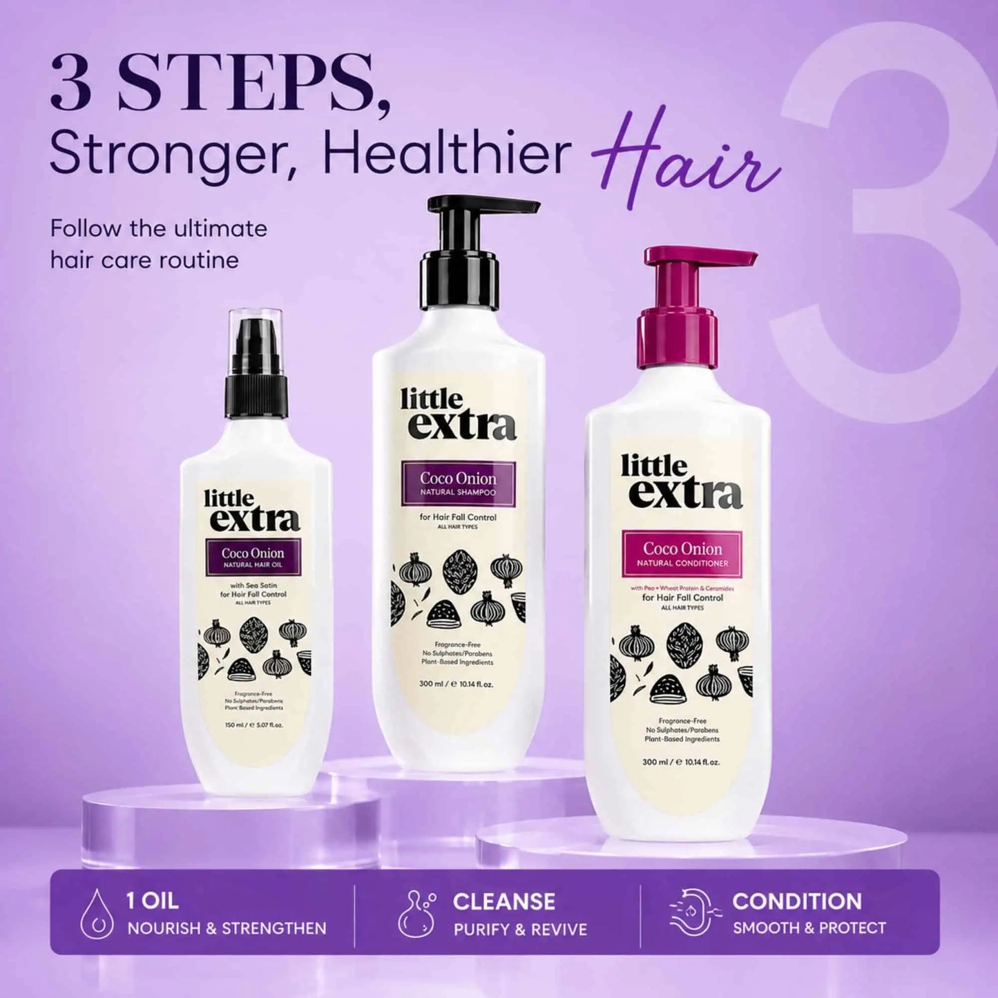 Complete Hair Fall Control Kit | Coco Onion Hair Fall Control Oil, Shampoo & Conditioner