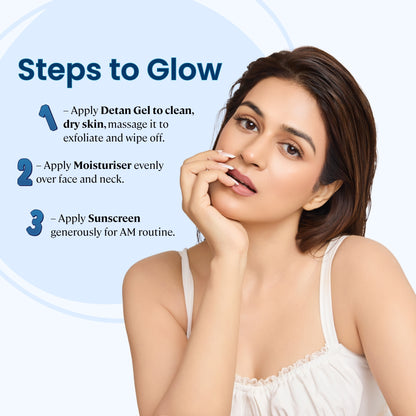 Detan Glow Trio | Daily Detan Gel, Rice Berry Ceramide Moisturizer & Rice Berry Invisible Sunscreen SPF 50 PA++++