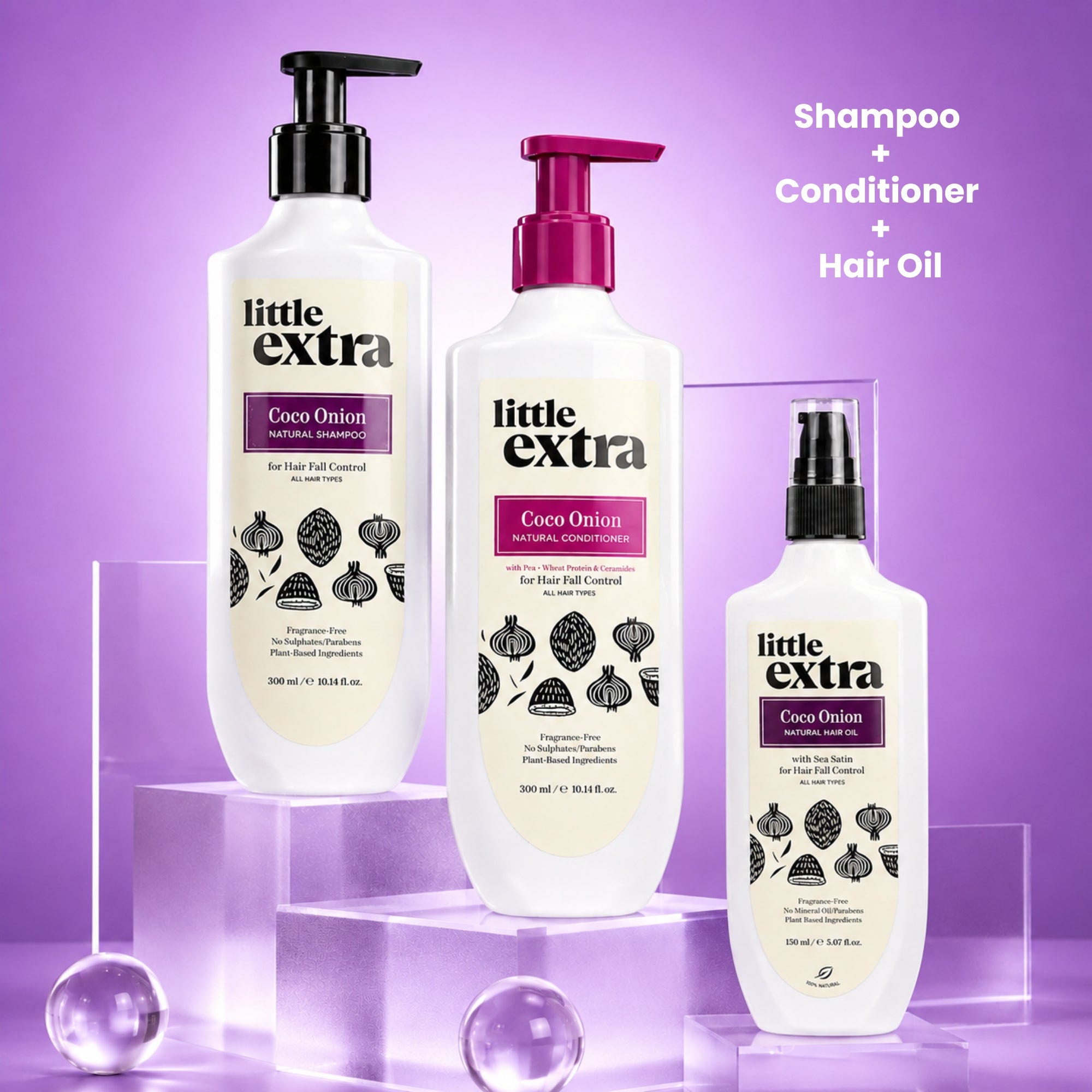 Complete Hair Fall Control Kit | Coco Onion Hair Fall Control Oil, Shampoo & Conditioner