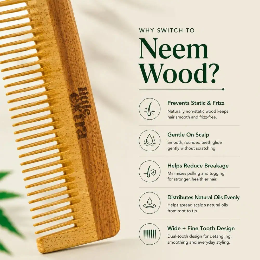 Dual Tooth Neem Wood Comb
