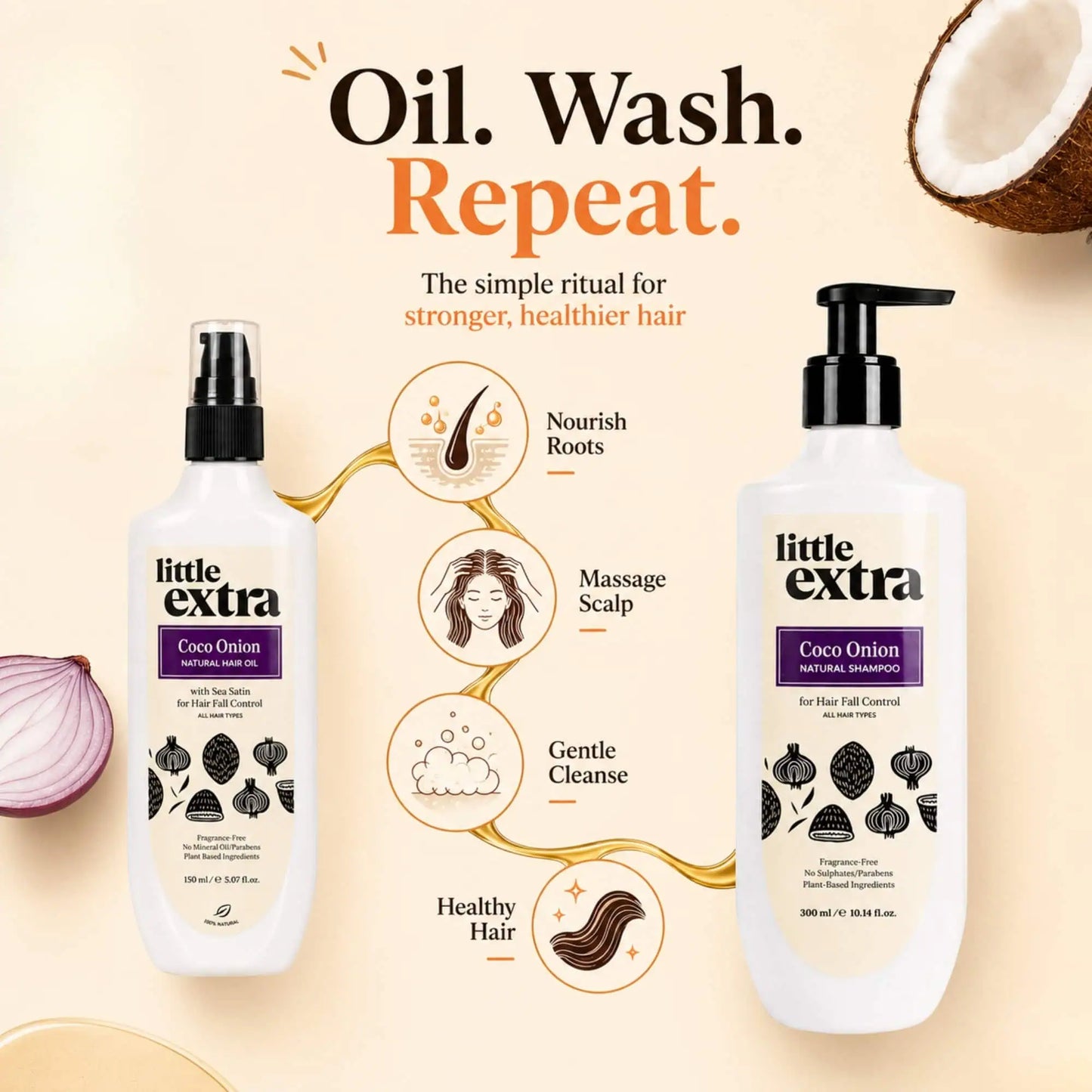 Hair Fall Control Duo | Coco Onion Hair Fall Oil & Shampoo